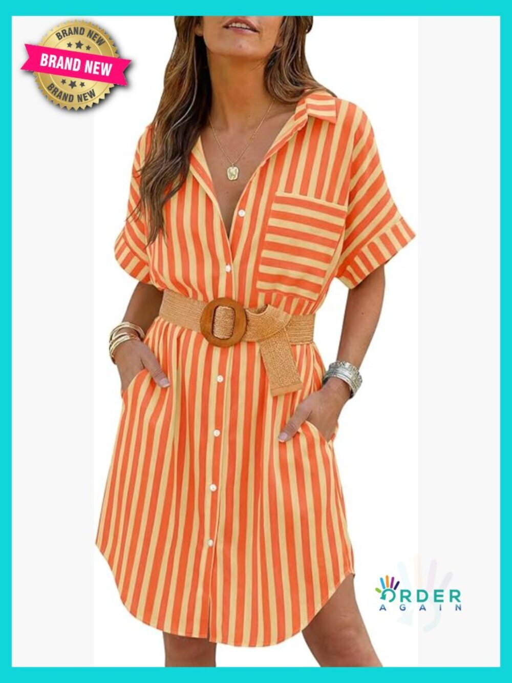 Oversized Striped Shirt Dress Casual Boho Midi Button Up with Pockets